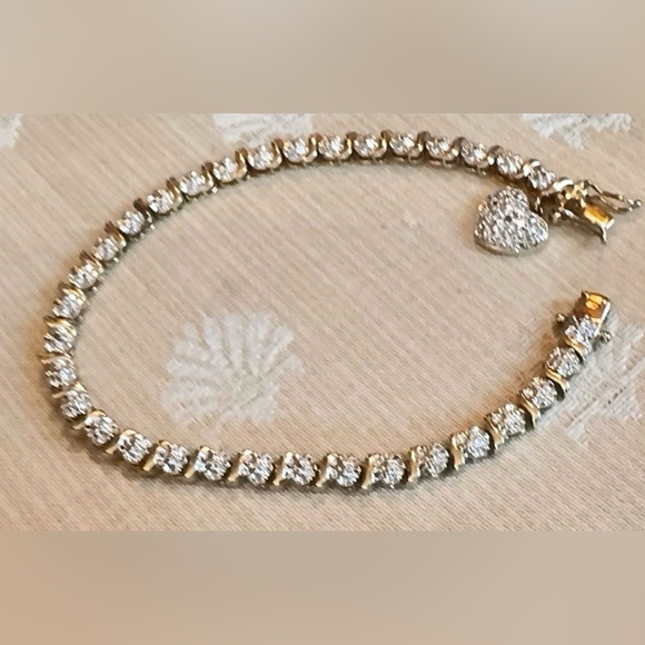 Sterling Jewelry - Lovely Gold Plt Sterling Silver 925 Tennis Bracelet Heart
